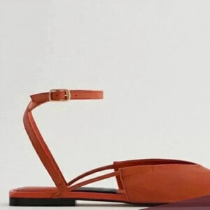 [38/7]Zara Burnt Orange red Slingback Genuine Leather 1508/610 flats Mule Sandal